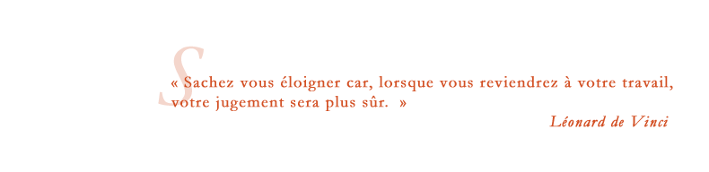 « Sachez vous éloigner car, lorsque vous reviendrez à votre travail, votre jugement sera plus sûr. » Léonard de Vinci